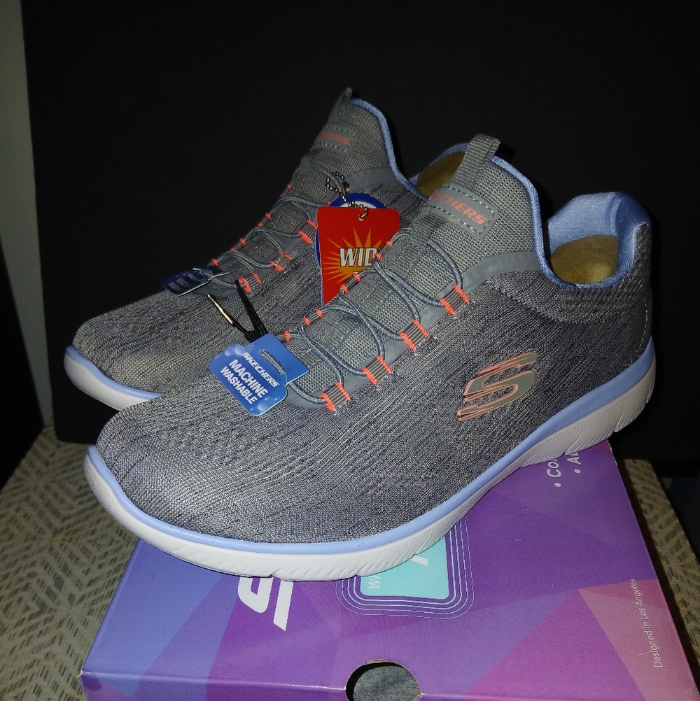 Girls Skechers Memory Foam Gray Fun Flare Sneakers Sz 10